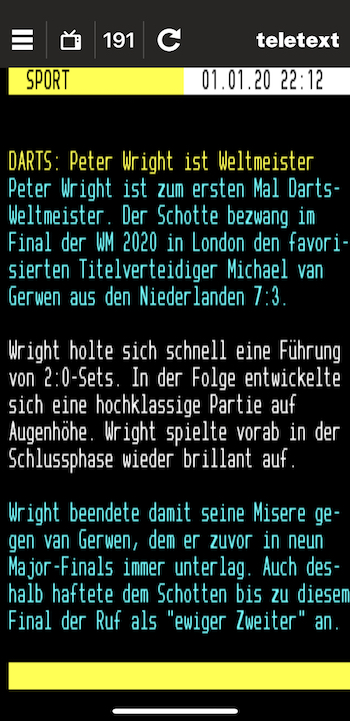 Teletext: Peter Wright ist Weltmeister